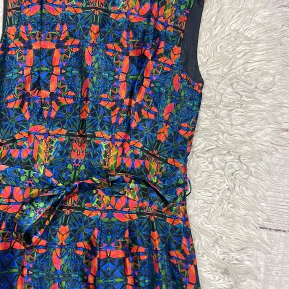 Hugo Hugo Boss Silk Multi Colored Stained Glass Geometric Tie Waist Dress - Picture 10 of 12